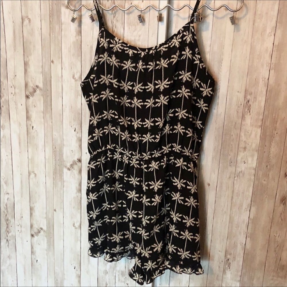 Black Palm Tree Shorts Romper MEDIUM